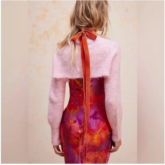 NWOT FREE PEOPLE Prima Donna knit Bolero one size pink long sleeve shrug - Picture 2 of 10